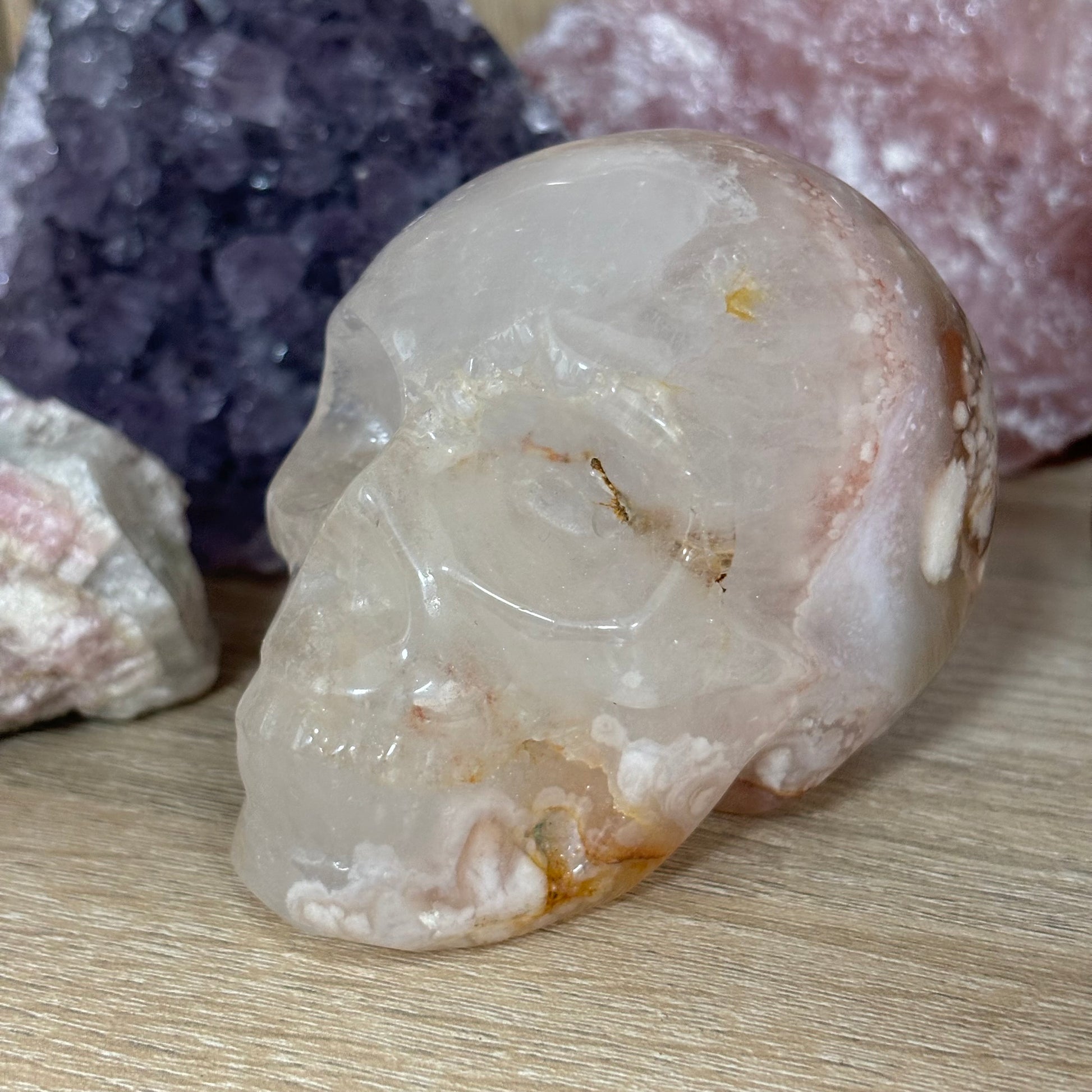 Large Cherry Blossom Agate Crystal Skull\