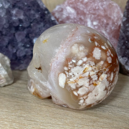 Large Cherry Blossom Agate Crystal Skull