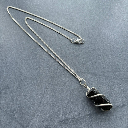 Rough Black Onyx Cascade Wrapped Silver Necklace