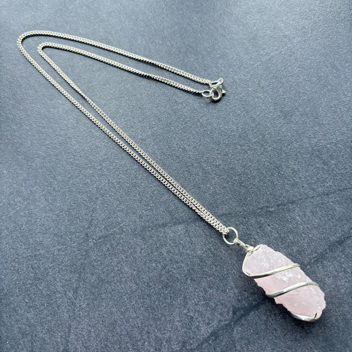 Rough Rose Quartz Cascade Silver Necklace