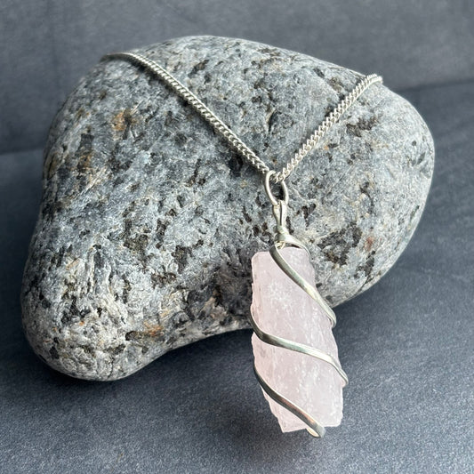 Rough Rose Quartz Cascade Silver Necklace