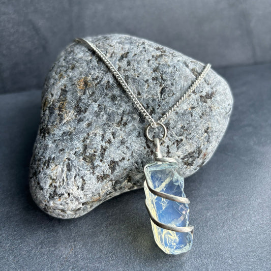 Rough Opalite Cascade Wrapped Silver Necklace