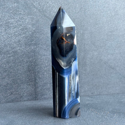 Black and Blue Banded Agate Crystal Tower