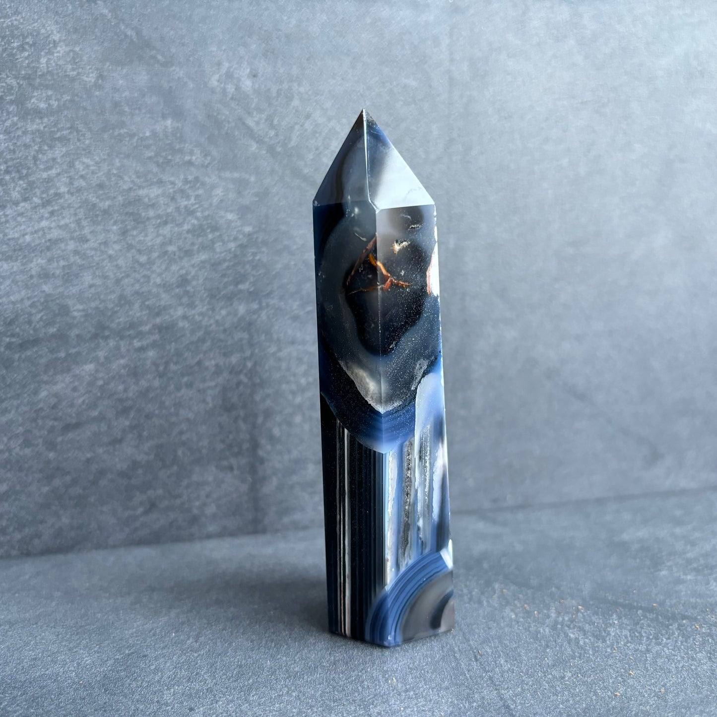 Black and Blue Banded Agate Crystal Tower