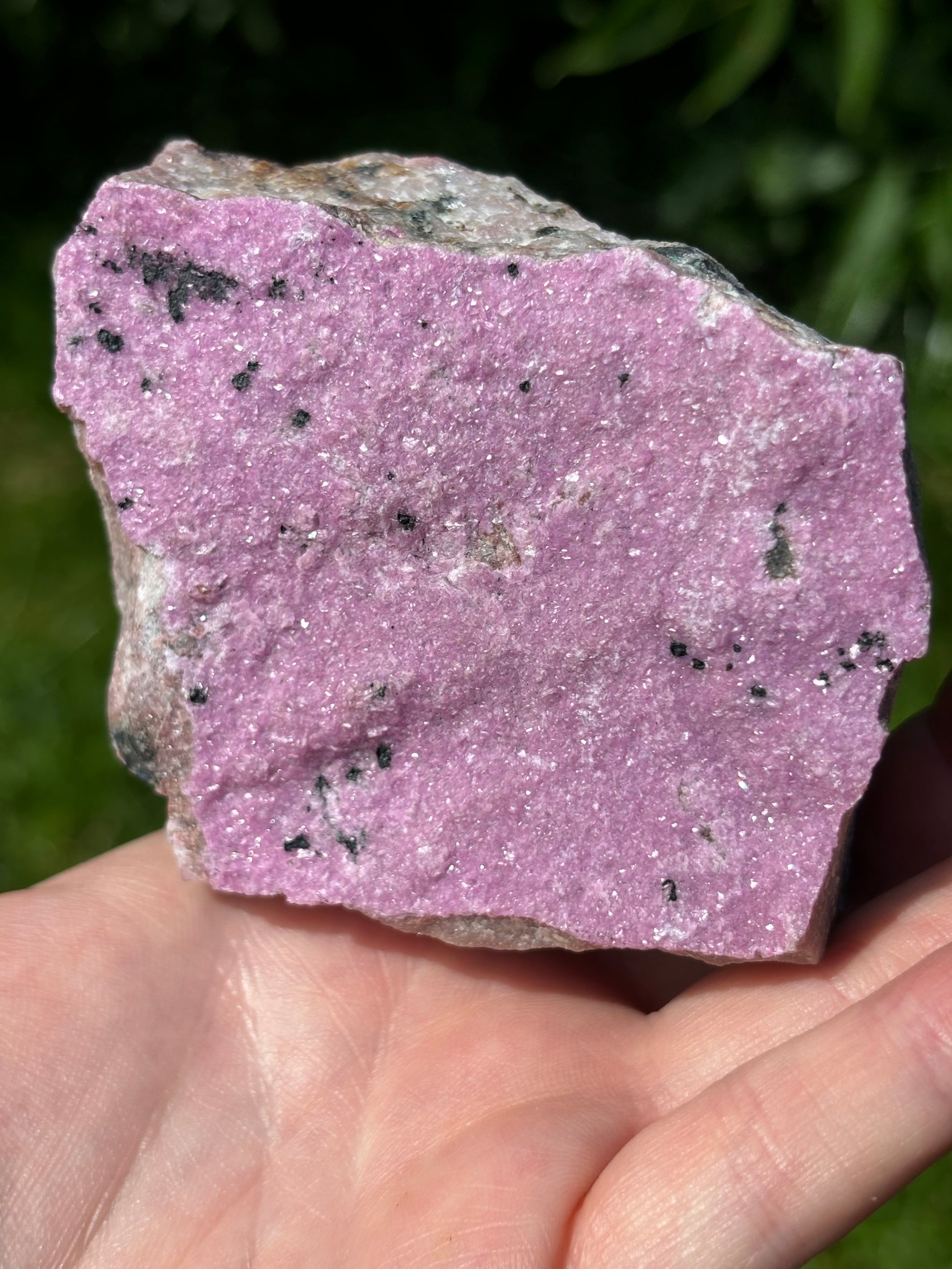 Rare Large Pink Raw Cobalto Calcite in Matrix with Malachite