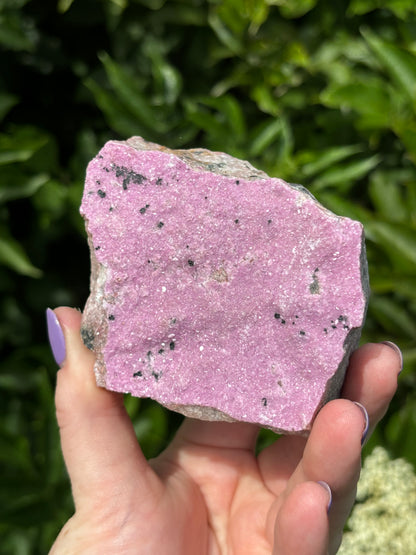 Rare Large Pink Raw Cobalto Calcite in Matrix with Malachite