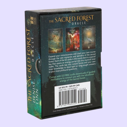 The Sacred Forest Oracle card deck by Denise Linn includes a 52-card deck and 144 page guidebook. This deck opens the user's inner self to expand and enlighten their spiritual journey. Beautifully presented in a matching box