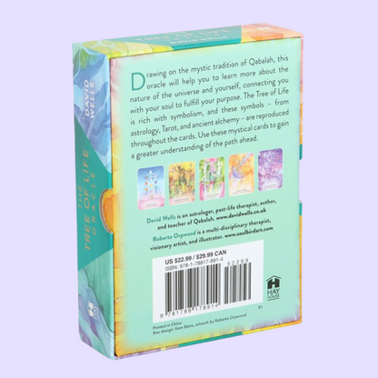 The Tree of Life Oracle card deck by David Wells includes a 44-card deck and 144-page guidebook. This deck allows the user to explore the universe through the power of Qabalah, aiding in spiritual understanding and connection. Beautifully presented in a matching box and illustrated by Roberta Orpwood