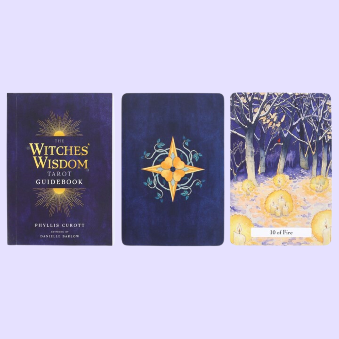 The Witches' Wisdom Tarot card deck by Phyllis Curott is a 78 card interpretation of the traditional tarot with an informative and thoughfully explained guidebook including information on card spreads. Through beautiful illustrations each card blends the enchantment of nature with contemporary Witchcraft, providing spiritual guidance and profound wisdom to awaken the witch within. Beautifully presented in a matching box and illustrated by Danielle Barlow