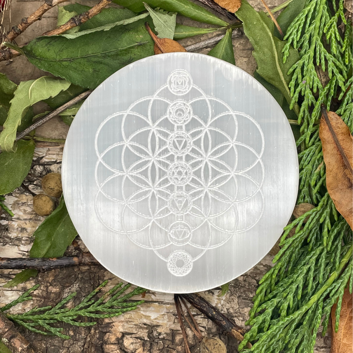 Selenite Chakra Flower of Life Charging Plate | Disappear Here