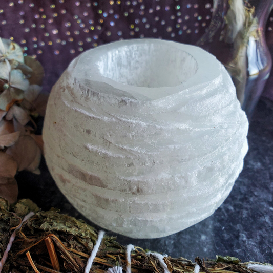 Selenite Snowball Candle Holder
