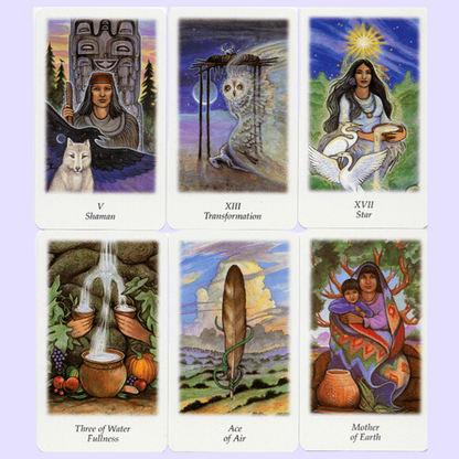 The Vision Quest Tarot is designed to increase our awareness of cosmic forces and how they influence our individual paths. Changed perspectives, brought about by every new phase, naturally shift our focus and expand our views. We discover new aspects of our own subconscious and learn to understand its messages