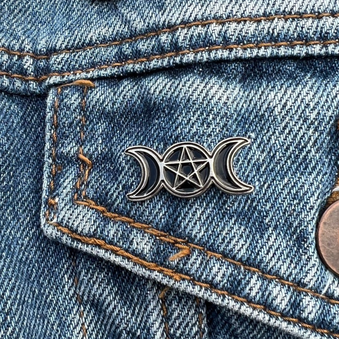 Black Pentagram and Crescent Moon Enamel Pin | Disappear Here