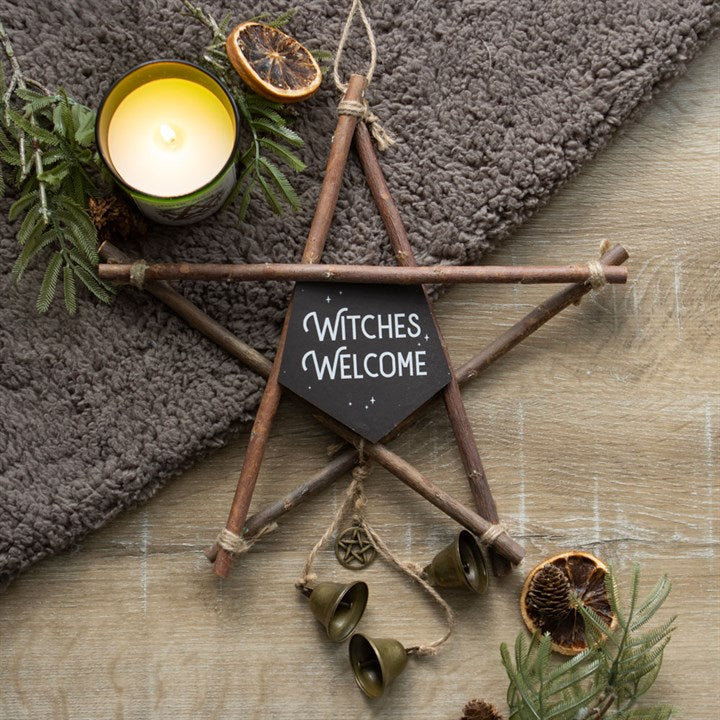 Witches Welcome Willow Pentagram Sign with Bells