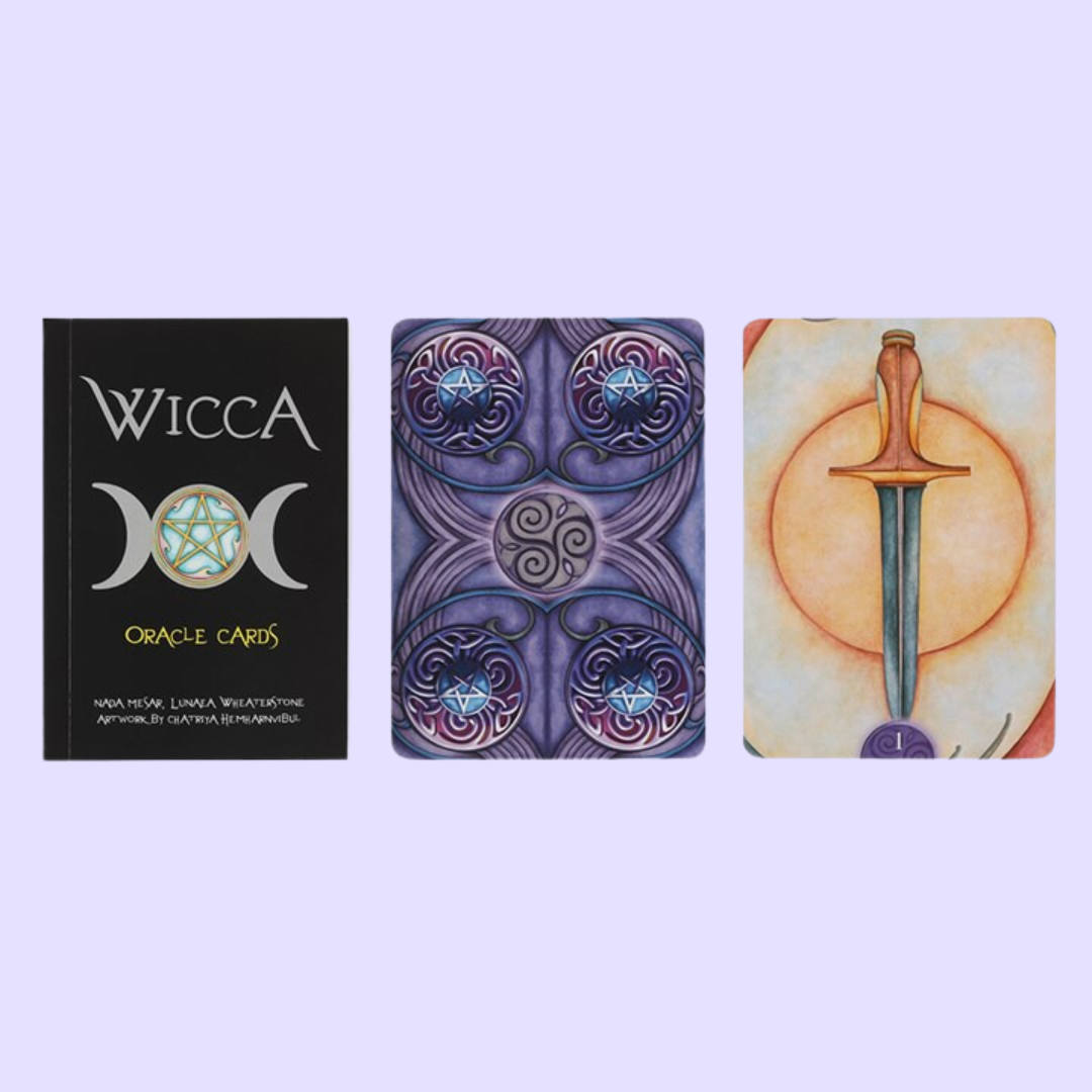 This New Edition oracle card deck The Wicca universe in images : inspiration and guide, following the footsteps of the God and Goddess. These  from Nada Mesar and Lunaea Weatherstone features the colourful artwork of Chatriya Hemharnvibul.  The Lo Scarabeo 33-card deck is beautifully presented in a striking box and accompanied by a detailed guidebook