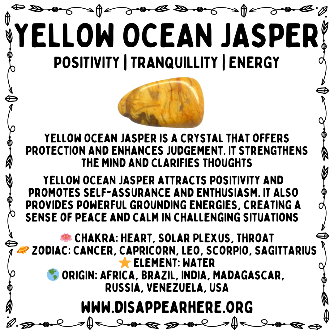 Yellow Ocean Jasper Crystal Information Card
