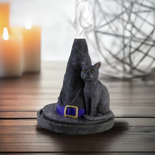 Witches Hat with Cat Incense Cone Holder