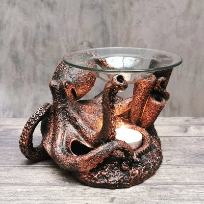 Bronze Octopus Oil and Wax Burner with Glass Dish