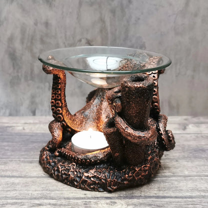 Bronze Octopus Oil and Wax Burner with Glass Dish