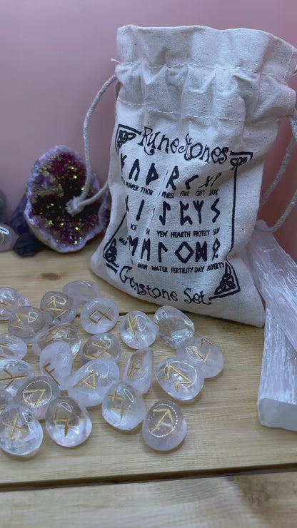 Clear Quartz - Set of Runes With Pouch