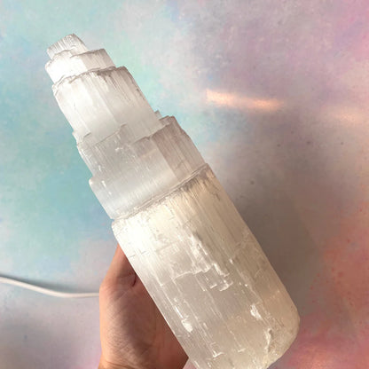 Large Selenite Crystal Mountain Lamp