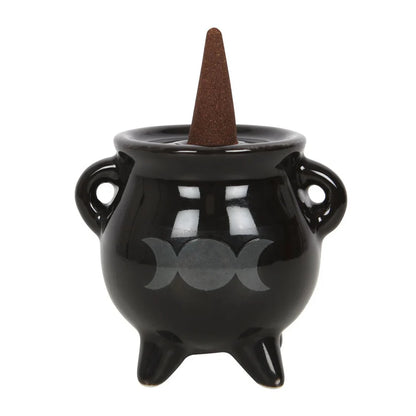 Triple Moon Cauldron  - Ceramic Incense Holder