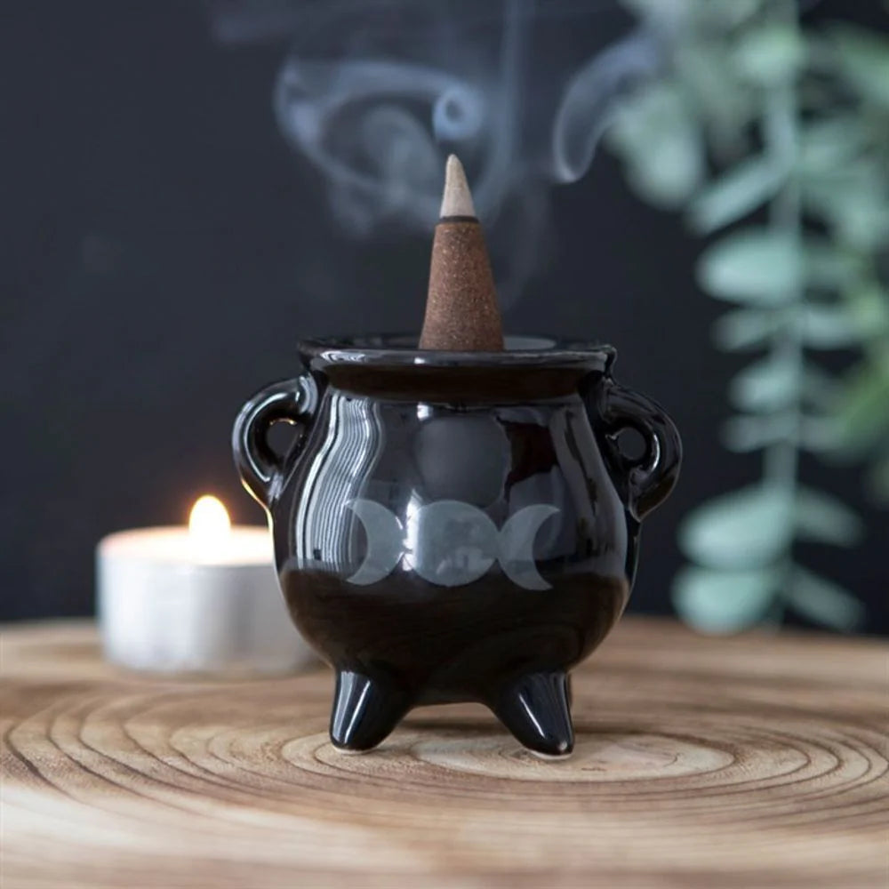 Triple Moon Cauldron  - Ceramic Incense Holder