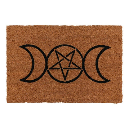 Enhance your home and create a welcoming space with this natural coir doormat printed with a Triple Moon design. The Triple Moon is a popular symbol representing the Triple Goddess and is characterised by a waxing, full and waning moon. Makes a fun welcome at the front door of any witch's lair!