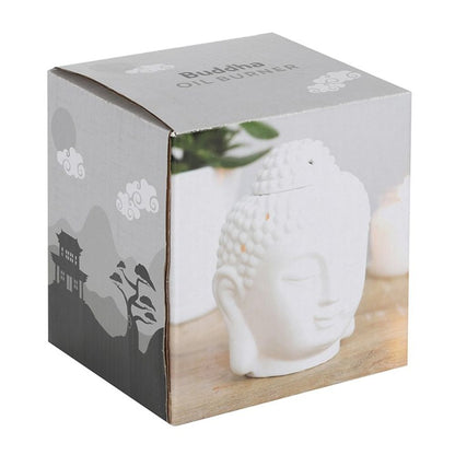 Bring peace and tranquillity to your space with this matt white ceramic Buddha Head oil and wax burner