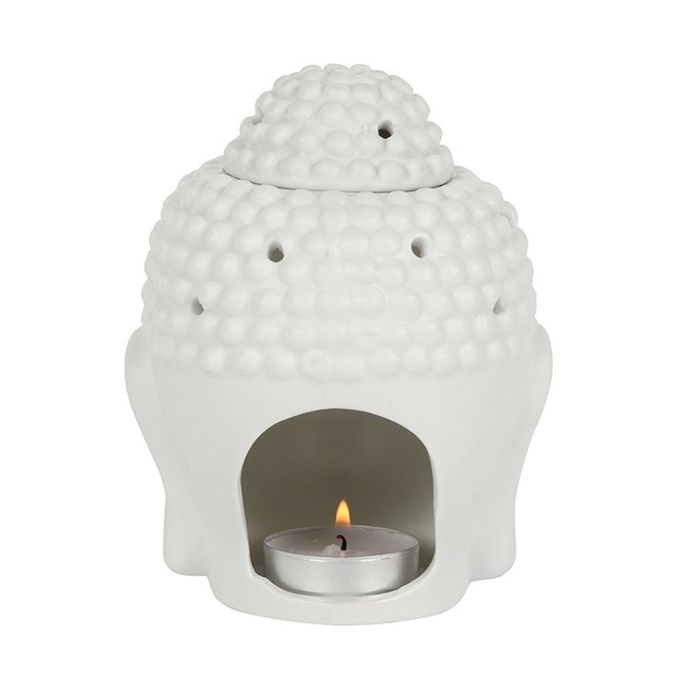 Bring peace and tranquillity to your space with this matt white ceramic Buddha Head oil and wax burner