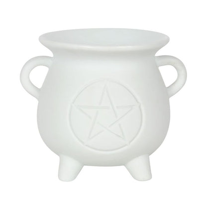 Unleash your inner magic with our White Pentagram Cauldron Oil &amp; Wax Burner! This unique burner features a pentagram design and can be used to burn both essential oils and wax melts. Perfect for setting the mood, enhancing meditation, and adding a touch of whimsy to any room