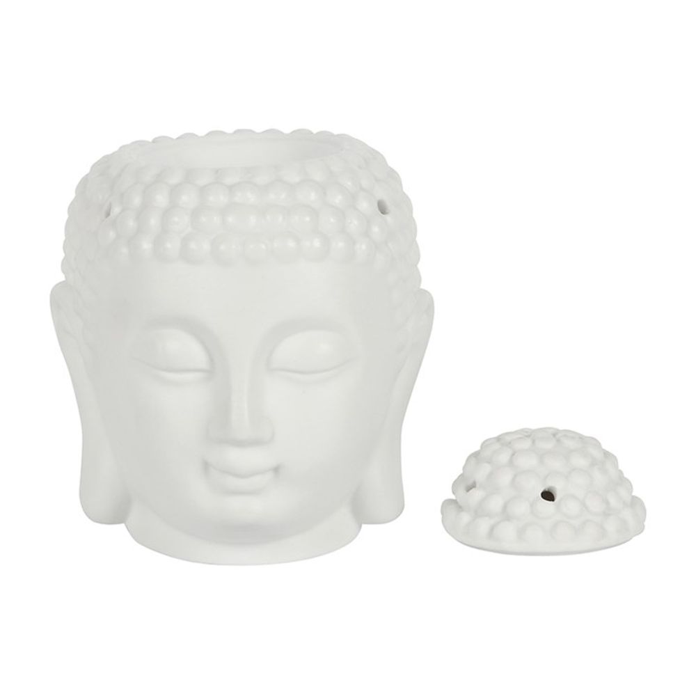 Bring peace and tranquillity to your space with this matt white ceramic Buddha Head oil and wax burner