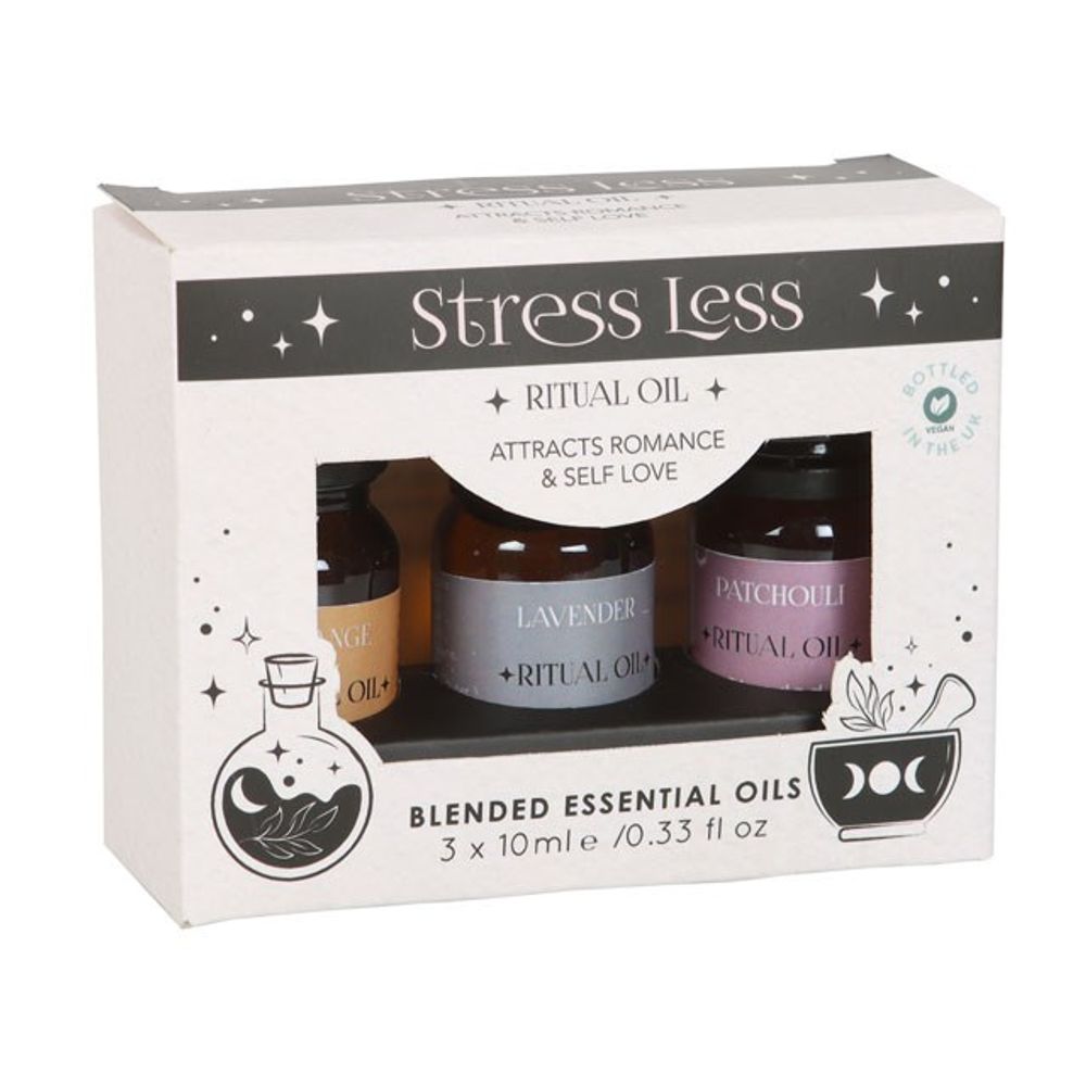 This Set of 3 Stress Less Ritual Blended Essential Oils will create an atmosphere of relaxation, calmness, and blissful serenity