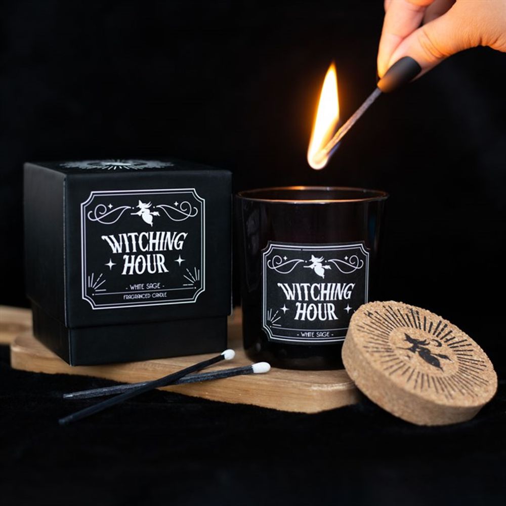 Indulge your senses with an enchanting blend of darkness and allure with this Witching Hour fragranced candle. Infused with the captivating scent of white sage, its bewitching aroma will put you under its spell. Approximately 21 hours burn time