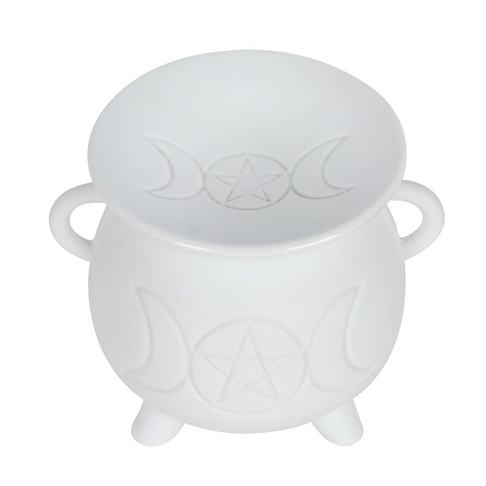 Illuminate your space with this whimsical White Triple Moon Cauldron Oil Burner. Its unique design and functionality create a cosy atmosphere while adding a touch of magic to any room. Perfect for burning your favourite oils and wax melts and creating a serene ambiance. Grab yours now and let the good vibes flow!